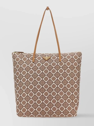 Prada Patterned Geometric Handle Bag In Brown