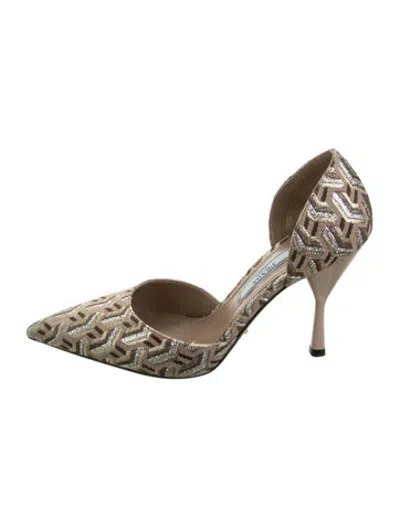 Pre-owned Prada Patterned Glitter Accents Pumps In Metallic/neutrals