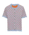 Prada Smocked Knit Diamond-embroidered Top In Blue