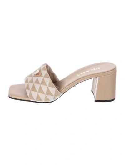 Pre-owned Prada Patterned Leather Trim Embellishment Slides In Neutral