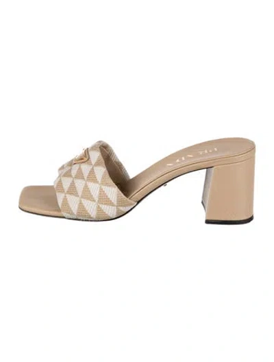Pre-owned Prada Patterned Leather Trim Embellishment Slides In Neutrals