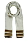 Prada Embroidered Silk Scarf In Geometric Pattern In Neutral