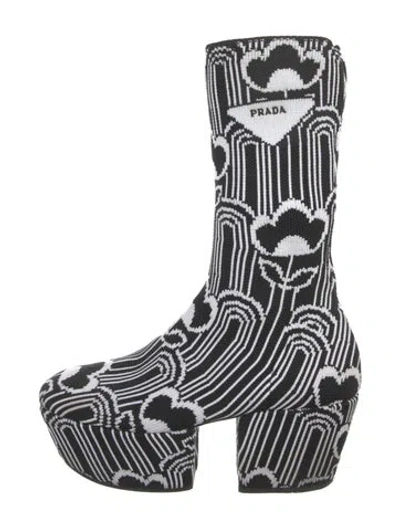 Pre-owned Prada Patterned Sock Boots In Black