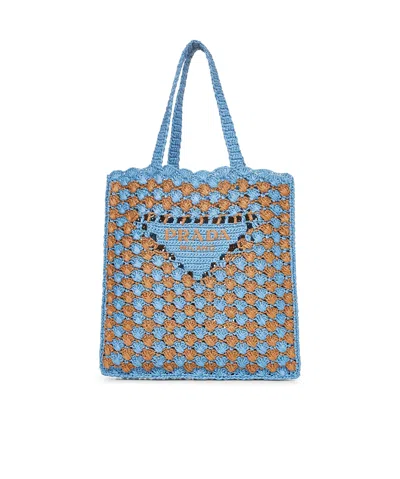 Prada Crochet Tote Bag In Blue
