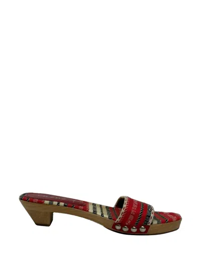 Pre-owned Prada Patterned Wooden Mule Sandals In Red