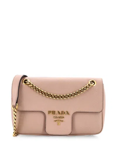 Pre-owned Prada Pattina Flap Shoulder Bag Saffiano Leather Small Crossbody Bag In Neutral