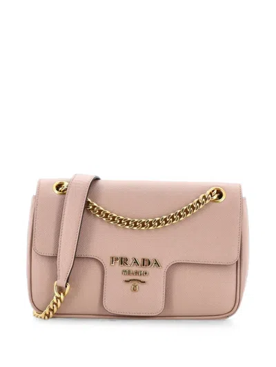 Pre-owned Prada Pattina Flap Shoulder Bag Saffiano Leather Small Crossbody Bag In Neutral