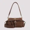 Prada Structured Suede Shoulder Bag With Gold-tone Hardware In Brown