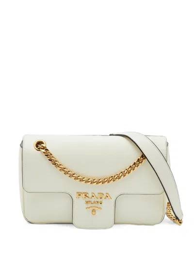 Pre-owned Prada Pattina Saffiano-leather Shoulder Bag In White