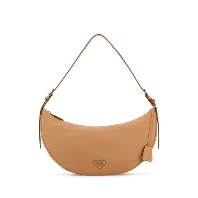 Prada Peach Leather Large  Demi-lune Crossbody Bag