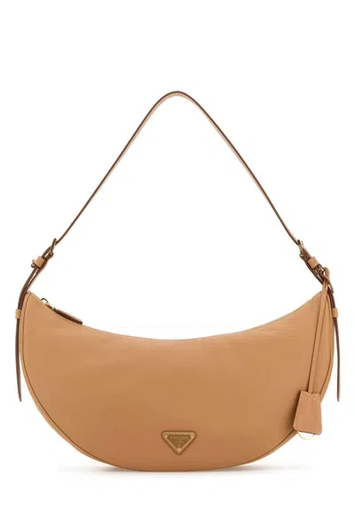 Prada Peach Leather Large  Demi-lune Crossbody Bag In Pink