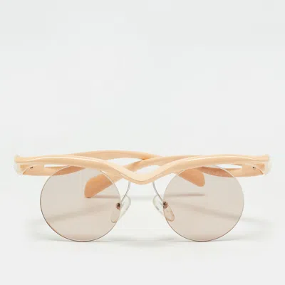 Pre-owned Prada Peach Spr A18 Rimless Round Sunglasses In Orange