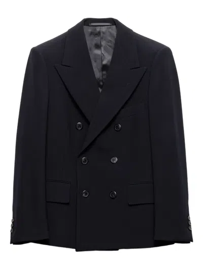 Prada Peak-lapel Triangle-logo Jacket In Blue