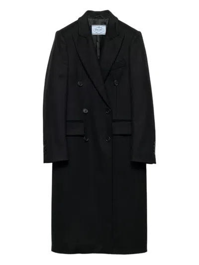 Prada Peak-lapels Coat In Black