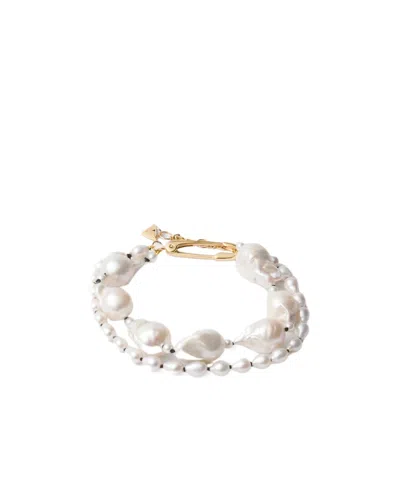 Prada Pearl And Safety-pin Anklet In Metallic