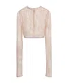 Prada Mesh Top With Embroidered Pearls In Ivory
