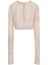 Prada Mesh Top With Embroidered Pearls In Neutrals