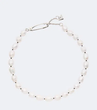 Prada Pearl Necklace In Silver