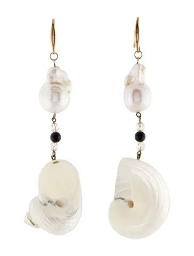 Pre-owned Prada Pearl, Shell & Multistone Drop Earrings