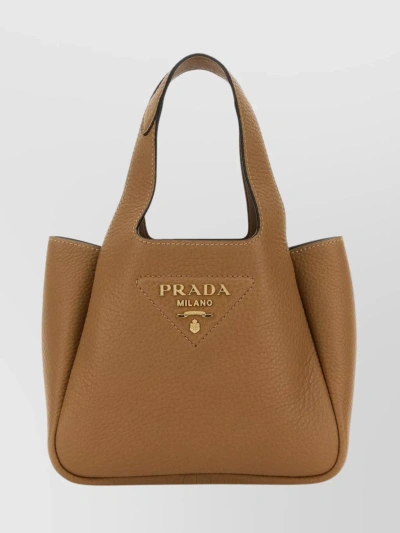 Prada Pebble Leather Shoulder Bag With Detachable Strap In Beige