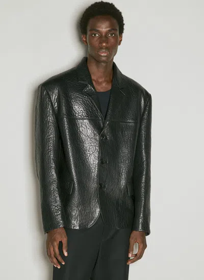 Prada Pebbled Leather Blazer In Black