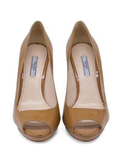 Pre-owned Prada Peep-toe Platform Pumps In Brown