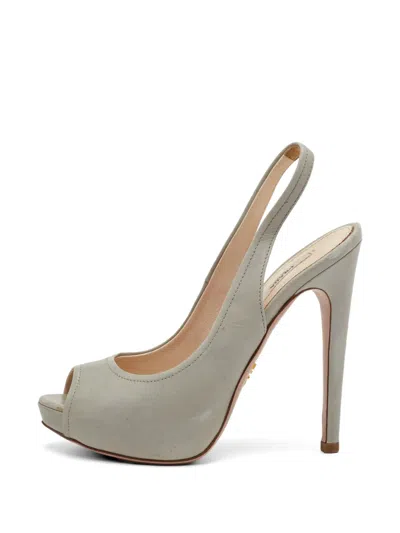 Pre-owned Prada Peep-toe Platform Pumps In Gray