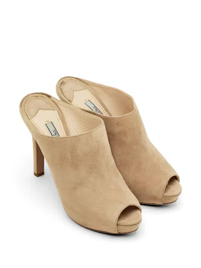 Pre-owned Prada Peep-toe Platform Sandals In Neutral
