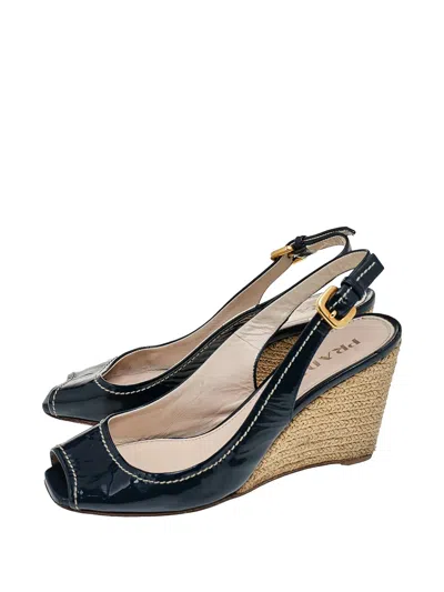 Pre-owned Prada Peep-toe Slingback Espadrille Sandals In Blue