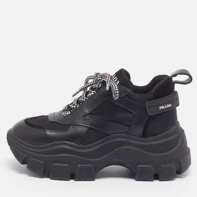 Pre-owned Prada Pegasus Chunky Size 36 Black Leather And Nylon Lace Up Sneakers