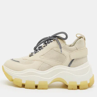 Pre-owned Prada Pegasus Chunky Size 36 Cream Leather And Suede Lace Up Sneakers