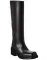 Prada Leather Square-toe Tall Moto Boots In Black