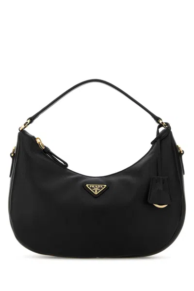 Prada Black Leather Handbag In Purple