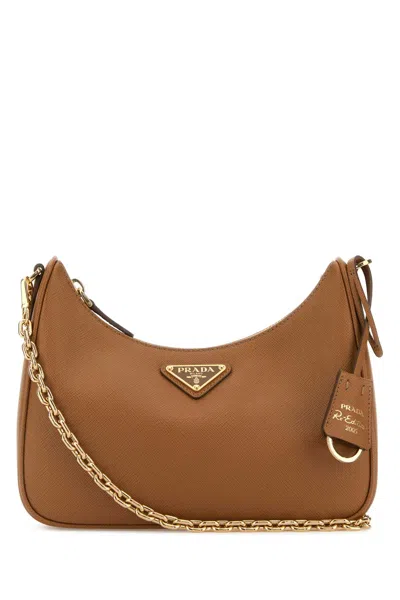 Prada Camel Leather Re-edition 2005 Shoulder Bag In Brown