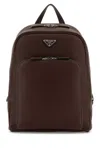 Prada Pebbled Vitello Leather Backpack In Brown