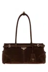 Prada Suede Shoulder Handbag With Adjustable Strap In Brown