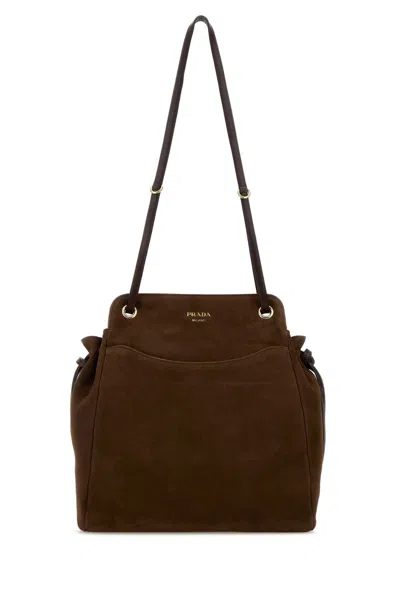 Prada Suede Medium Carry Bucket Shoulder Bag In Brown