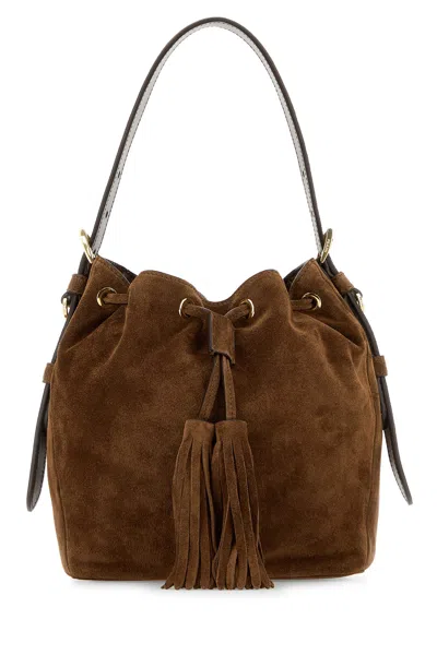 Prada Caramel Suede Bucket Bag In Brown