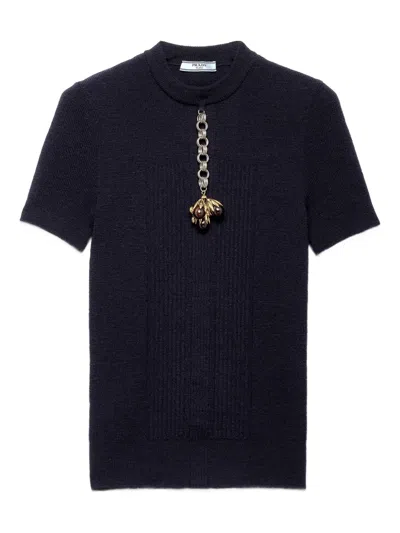 Prada Pendant-embellishment Ribbed Sweater In Blue