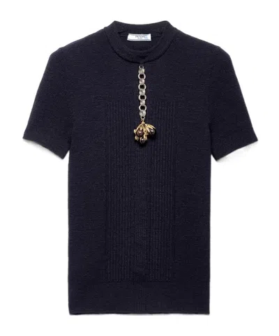 Prada Pendant-embellishment Ribbed Sweater In Blue