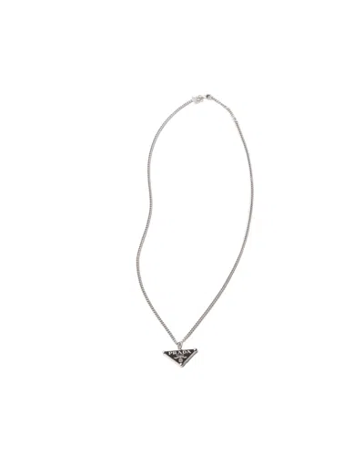 Prada Silver Pendant Necklace In Black
