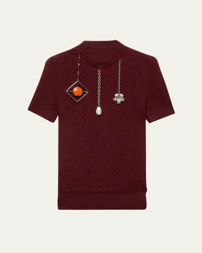 Prada Pendant Short-sleeve Wool Sweater In Multi