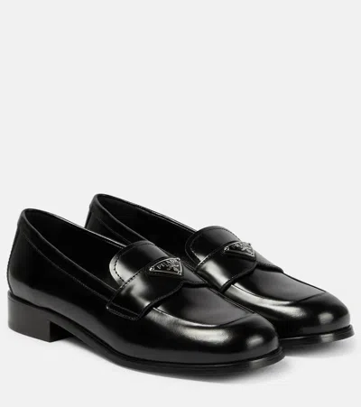 Prada Penny Leather Loafers In Black