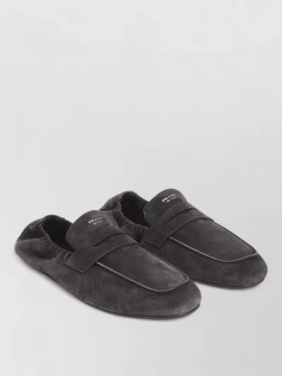 Prada Penny Loafers Suede Leather Flexible Sole In Gray