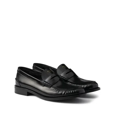 Prada Penny-strap Leather Loafers In Black