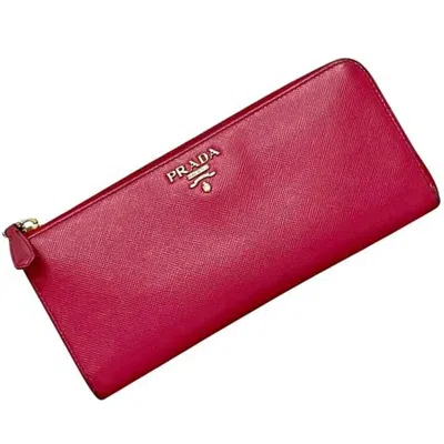 Pre-owned Prada Peonia Pink Leather Long Wallet (bi-fold) () In Peonia, Pink