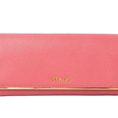 Pre-owned Prada Peonia Saffiano Metal Saffiano Metal Long Wallet (bi-fold) ()