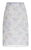 Prada Peony Print Nylonette Skirt Clothing In Blue