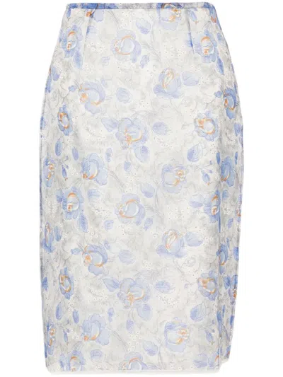 PRADA PRADA PEONY PRINT NYLONETTE SKIRT CLOTHING