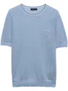 Prada Triangle Logo Perforated T-shirt In Blue